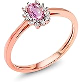 Gem Stone King 0.35 Ct Oval Pink Sapphire White Diamond 18K Rose Gold Ring
