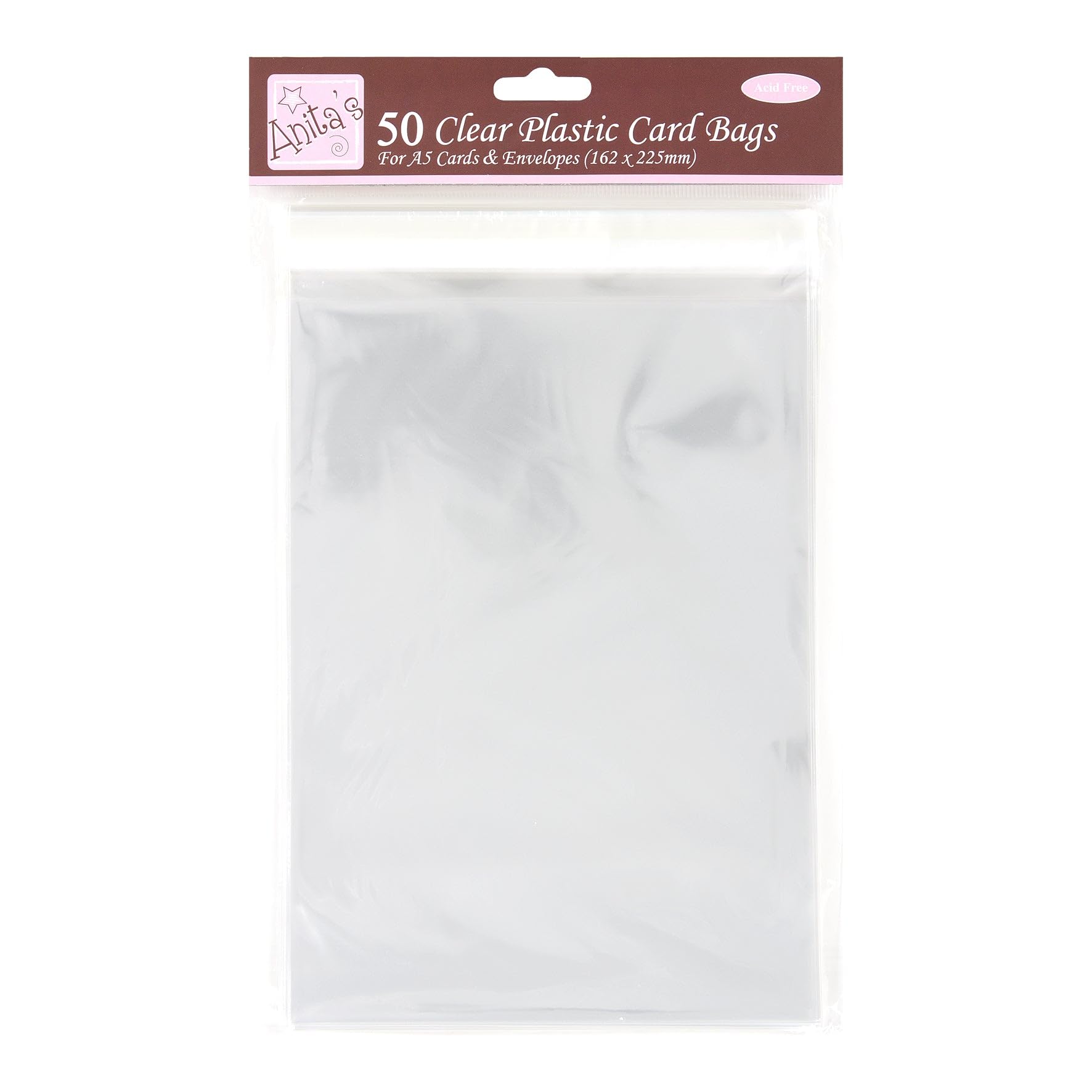 Anita's Card Bag, 162 x 225mm, Clear, Pack of 50, Plastic Bag, Card Protection Bag, for Home, Art, Craft, Cardmaking — image 1