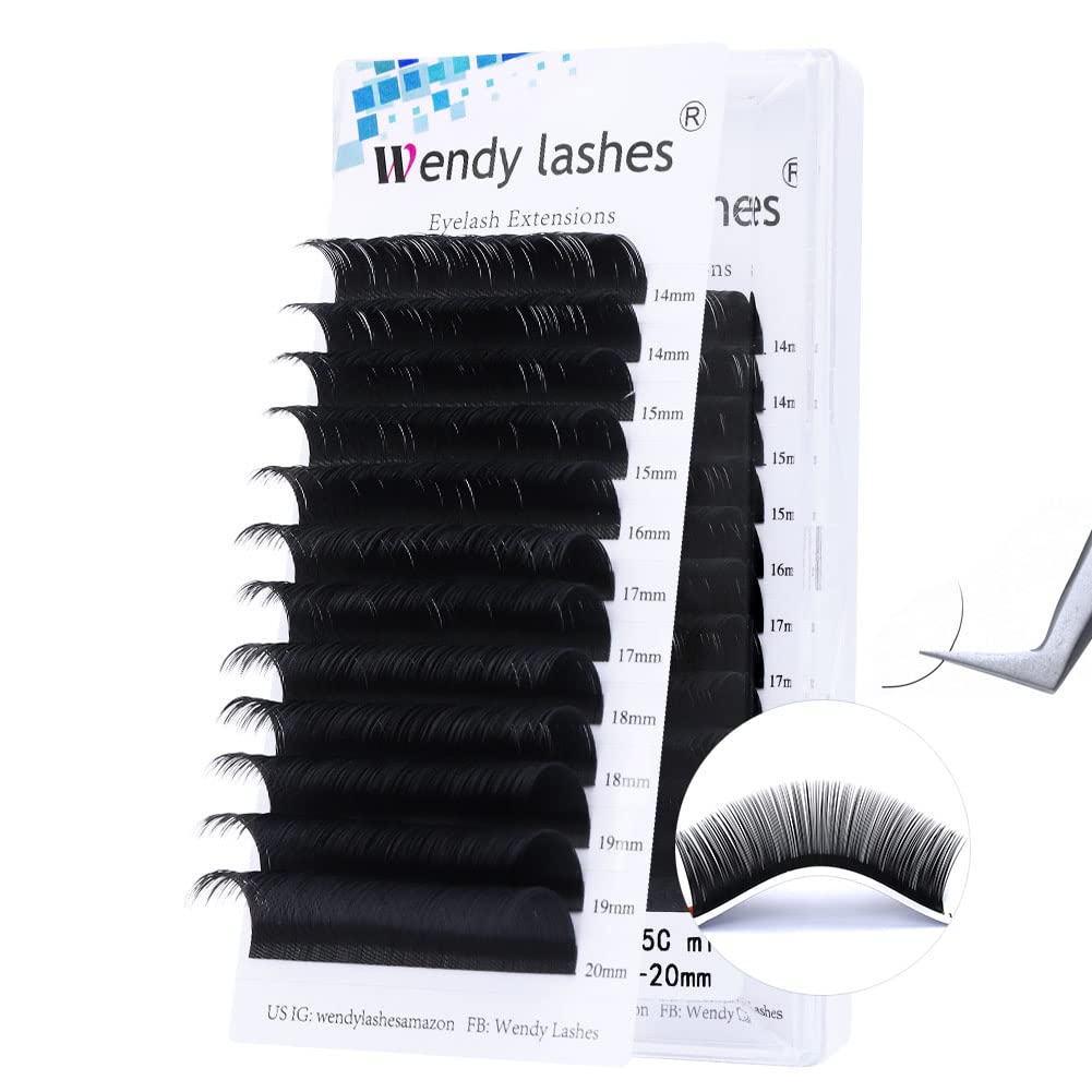 WENDY LASHES Classic Individual Eyelashes C Curl 0.05mm 14-20mm Mixed Tray Individual Eyelash Extensions Classic Lashes Semi Permanent Silk False Lash Extensions(0.05-C-MIX(14-20))