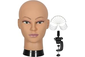 simnient Bald Mannequin Head Stand Professional Cosmetology Wig Training Head for Wig Making and Display Hat Glasses Scarf Jewelry Model Head with Free Clamp