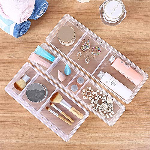 Wowganiser Desk Drawer Organizer Tray Set with Adjustable Dividers for Office, Kitchen, Bathroom, Makeups and Junk - Set of 4 (2 Big and 2 Small) 10.2