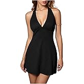 Milumia Women's Sexy Deep V Neck Halter Mini Dress Bodycon Mini Short Party Club Going Out Dress