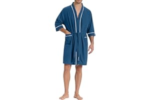 SIORO Men's Waffle Knit Robe for Summer, Short Lightweight Bathrobe with Pockets and Kimono, 3/4 Sleeves Loungewear for Spa