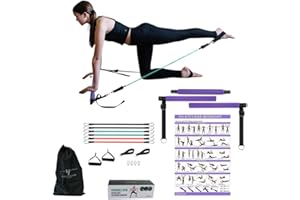 RILEY AND JUNE Pilates Bar Kit with Resistance Bands – Pilates Equipment with Pilates Bar, Elastic Bands for Exercise, Foot Straps, Handles, Carry Bag – Travel Friendly at Home Gym Equipment