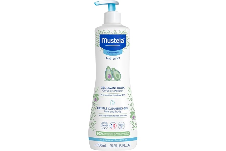 Mustela Gel Lavante Suave 750ml - Sabonete Líquido Corpo e Cabelo Infantil - 93% de Ingredientes de Origem Natural - Seguro Desde o Nascimento