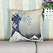 CaliTime Canvas Throw Pillow Cover Case for Couch Sofa Home Decoration Famous Picture Print 18 X 18 Inches Japanese Hokusai The Great Wave of Kanagawa