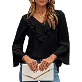 Dokotoo Womens Dressy Casual Blouses 3/4 Sleeve Spring Tops 2026 Ruffle V Neck Business Shirts