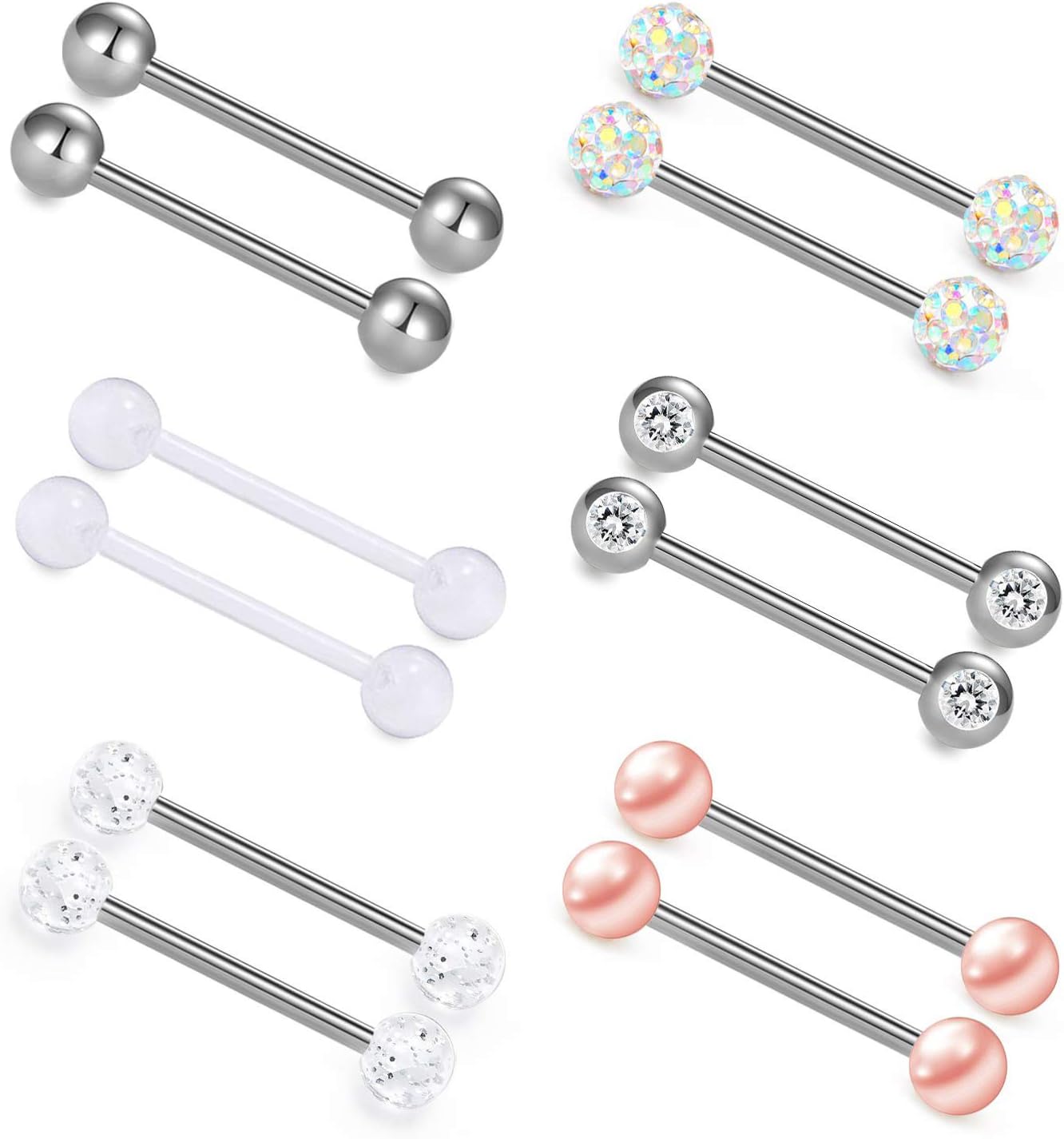 Senxido Nipple Rings Tongue Ring Surgical 316L Stainless Steel Nipplerings Piercing Women Silver Barbells 12G 6 Pairs 1…