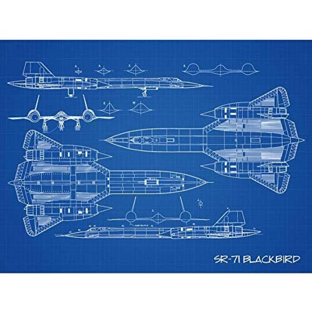 Artery8 SR-71 Blackbird Habu US Aircraft Spy Plane Blueprint Plan Art Print Canvas Premium Wall Decor Poster Mural