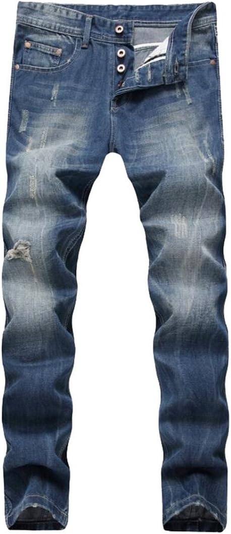 Men's Blue Slim Skinny Fit Distressed Ripped Elastic Tapered Leg Denim Jeans
