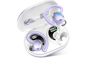 RULEFISS Wireless Earbuds Bluetooth Headphone Sport, Bluetooth 5.3 Earbud 3D HiFi Stereo Over Ear Buds, 48Hrs Earhooks Earphone with Noise Cancelling Mic, IP7 Waterproof Headset for Workout/Running/Gym, Purple