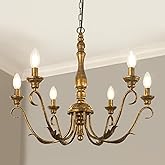 KMaiPem 6-Light Farmhouse Chandelier, 23.62'' Vintage Brass Gold Chandeliers for Dining Room, Adjustable Rustic Metal Hanging