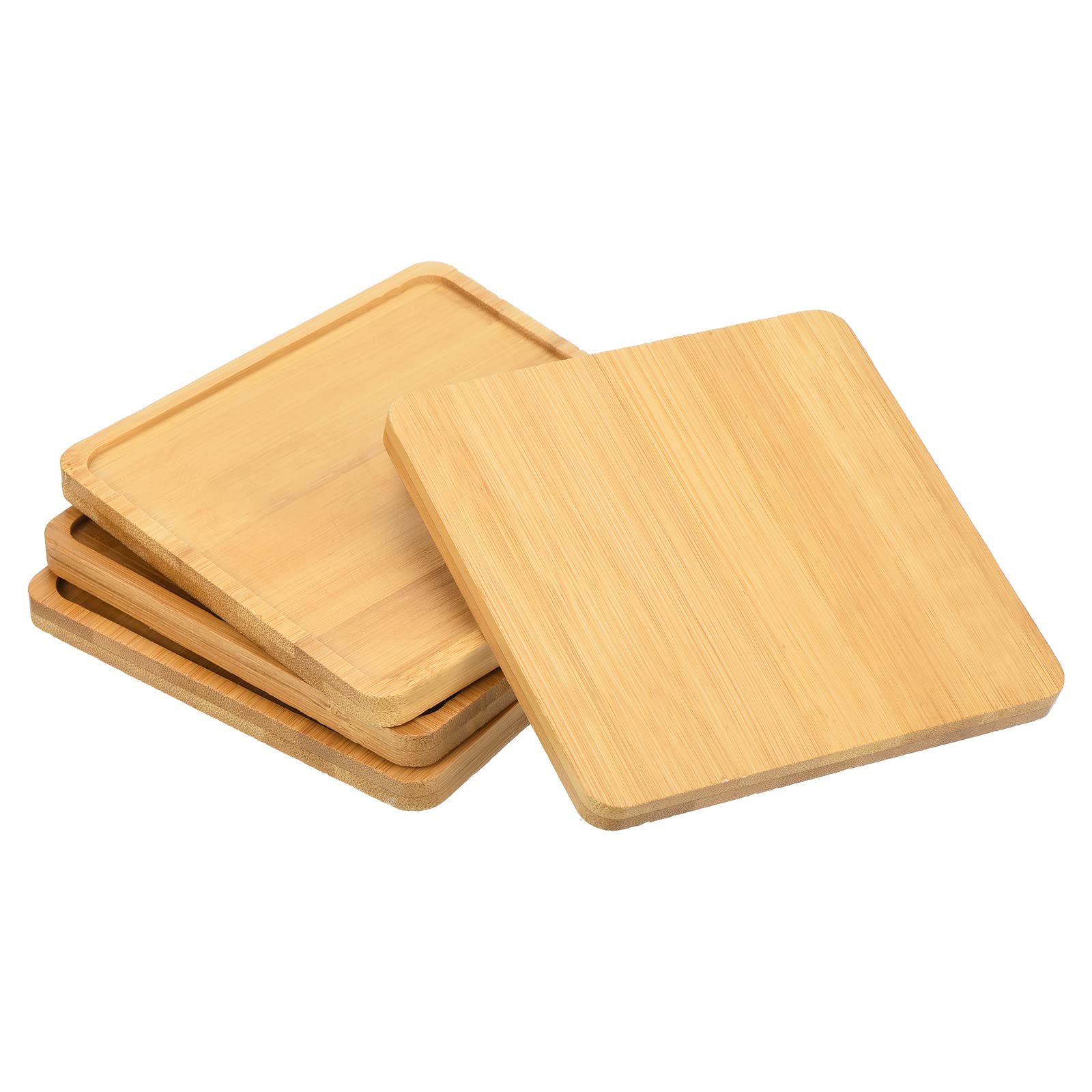 PATIKIL Plant Pot Saucer 5 Inch, 4 Pack Bamboo Square Flower Drip Tray for Home Indoor