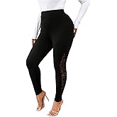 WDIRARA Women's Plus Size Lace Leggings High Waisted Stretchy Yoga Pants