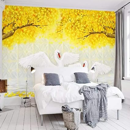 YiShuQiang Wallpaper Fototapeten Goldene Blätter frische Natur Autumn Scenery Living Bedroom Bedroom Wall Wandbilder Wohnzimmer Schlafzimmer Büro Flur Dekoration Fototapetens,450 * 315cm(WXH)