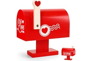 JULEASEL Wooden Love Mailbox with Mini Envelopes, Romantic Message Box for Couples, Lovers, Kids, or Mom Gifts – Valentine’s Day Red Wooden Mailbox for Love Notes & Letters (50 pcs Stationery Set)