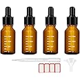 4Pcs Dropper Bottles Tincture Bottles with Dropper Glass 0.5oz 15ML Thick Amber Leakproof Essential Oils Bottles Eye Dropper Bottles with 1 Funnel & 4 Labels