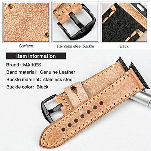 MAIKES Special Bridle Leather Apple Watch Strap For iWatch Apple Watch Band 42mm 38mm Series 3 2 1 Watchband (For Apple Watch 38mm, Orange+Black Buckle)