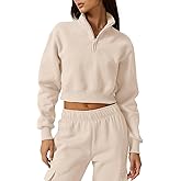 QINSEN Womens Half Zip Crop Sweatshirt High Neck Long Sleeve Pullover Cropped Top