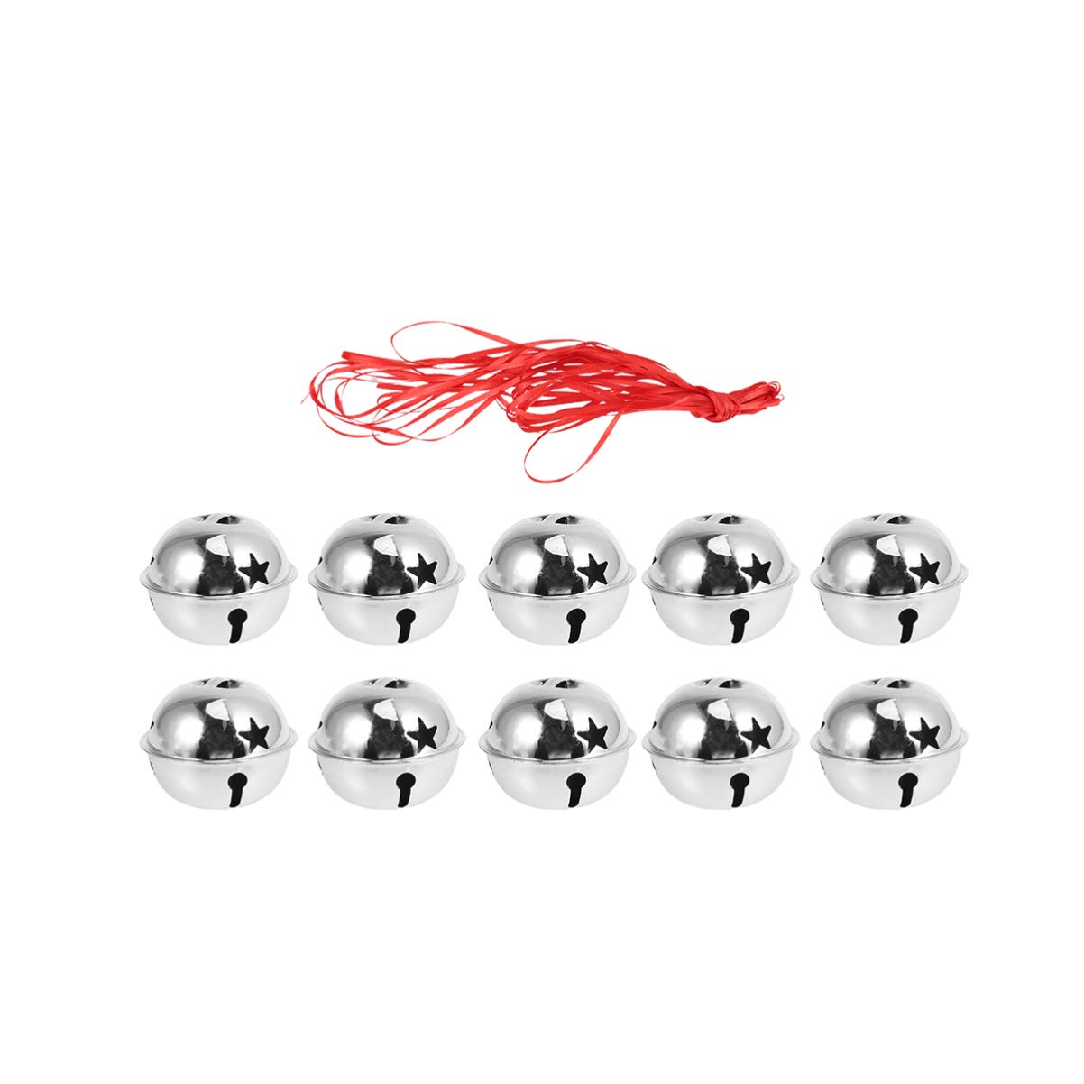 Mini Christmas Bells Christmas Jingle Bells with Star Cutouts Tree Decoration Ornaments for Holiday Craft Decorations with 10 Ribbon 4 cm Golden 5 * 5CM silver(10Bells)