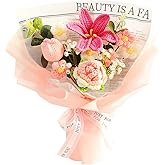 Phaicoilo Crochet Flower Bouquet Tulip Rose: Completed Crochet Tulip Flowers for Mother's Day Birthday Home Decor (Pink)