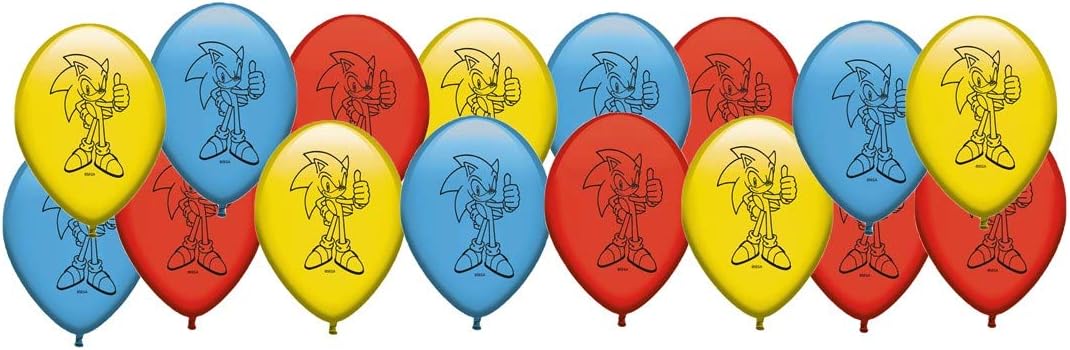 ALMACENESADAN 0681, Pack 16 Sonic balloons; for parties and birthdays. Ideal to decorate your parties.