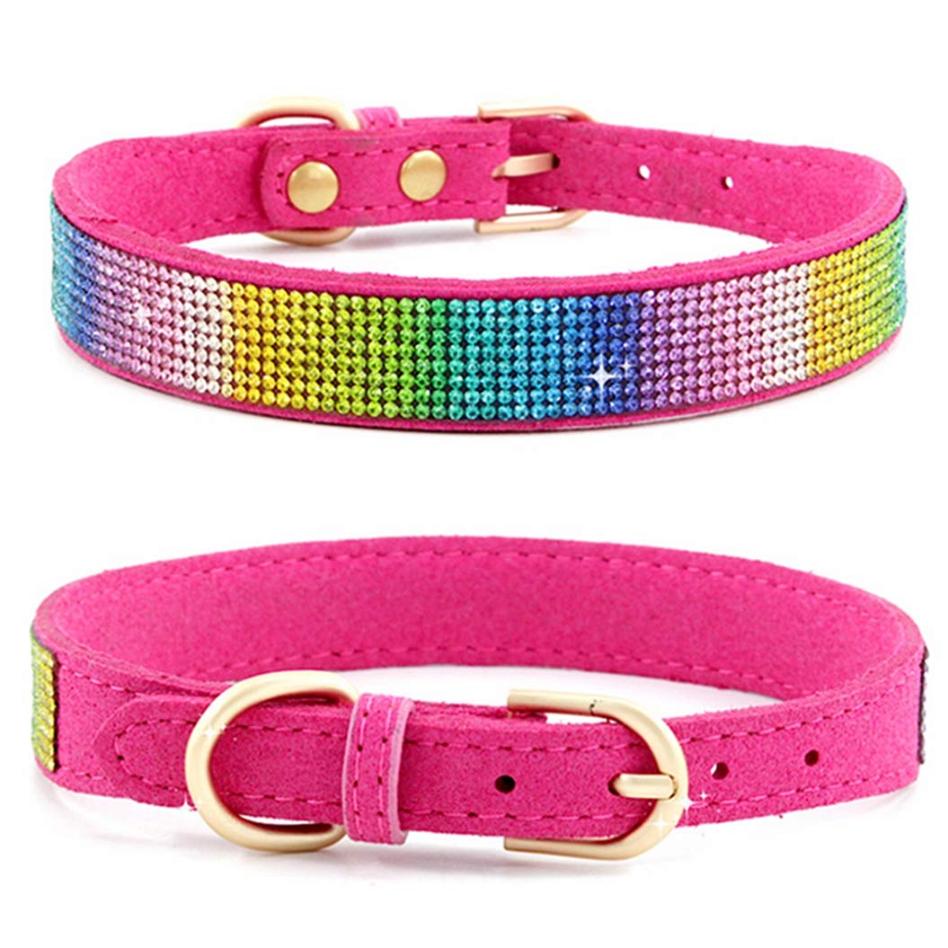 TELEYI Rhinestone Dog Collar, Cute Dazzling Sparkling Soft Suede Leather Dog Cat Rhinestone Collar Crystal Diamond Pet Dog Puppy Collar