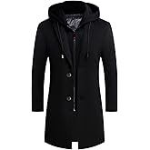 iCKER Mens Trench Coat Winter Wool Blend Jacket Overcoat Long Top Coat Warm Pea Coat