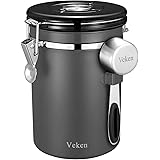 Veken Coffee Canister, Airtight Stainless Steel Kitchen Food Storage Container with Date Tracker and Scoop for Beans, Grounds