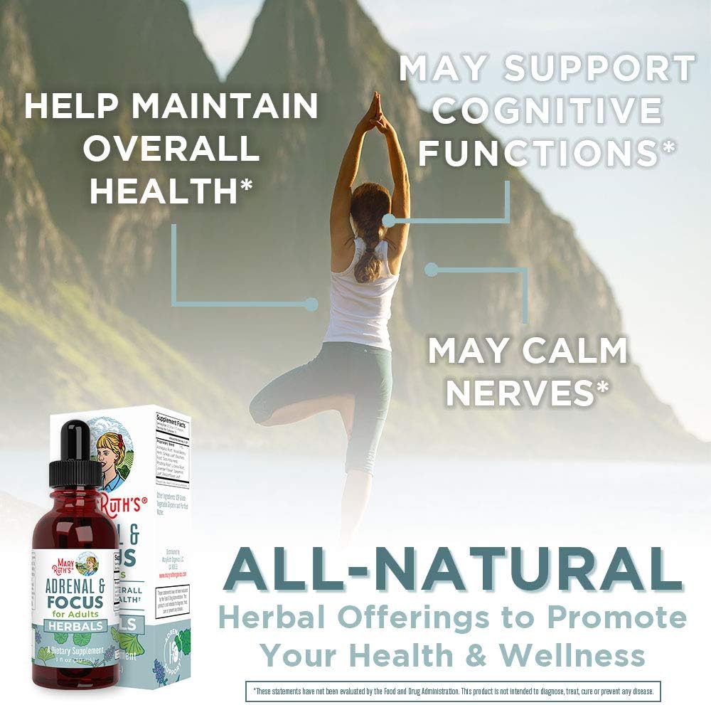 Adrenal Support & Focus Supplement by MaryRuth's | Adrenal Supplements Help The Body Manage Stressors & Improve Focus | Nootropic Adrenal Complex with Astragalus Root, Gingko Leaf, Wood Betony Herb: Health & Personal Care