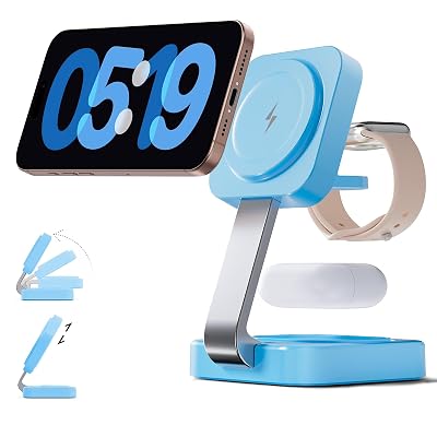 2026 Traveling Wireless Magnetic Fast Charging Station,3 in 1 Charger with i Phone 17 16 15 14 13 12 Pro Max Plus,Apple Watch Series & Air pod 4 3 2 Pro-Gifts for Wife & Husband(Blue)