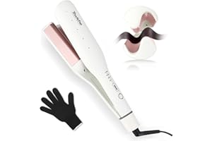 Tiwiche S-Shaped Curling Iron for Beach Waves, 1.5-Inch Barrel with Tourmaline Ceramic & Dual Voltage for Wet & Dry Hair, 30s Fast Heat, 4 Temp Settings (320-410°F), Auto Shut-Off (White)