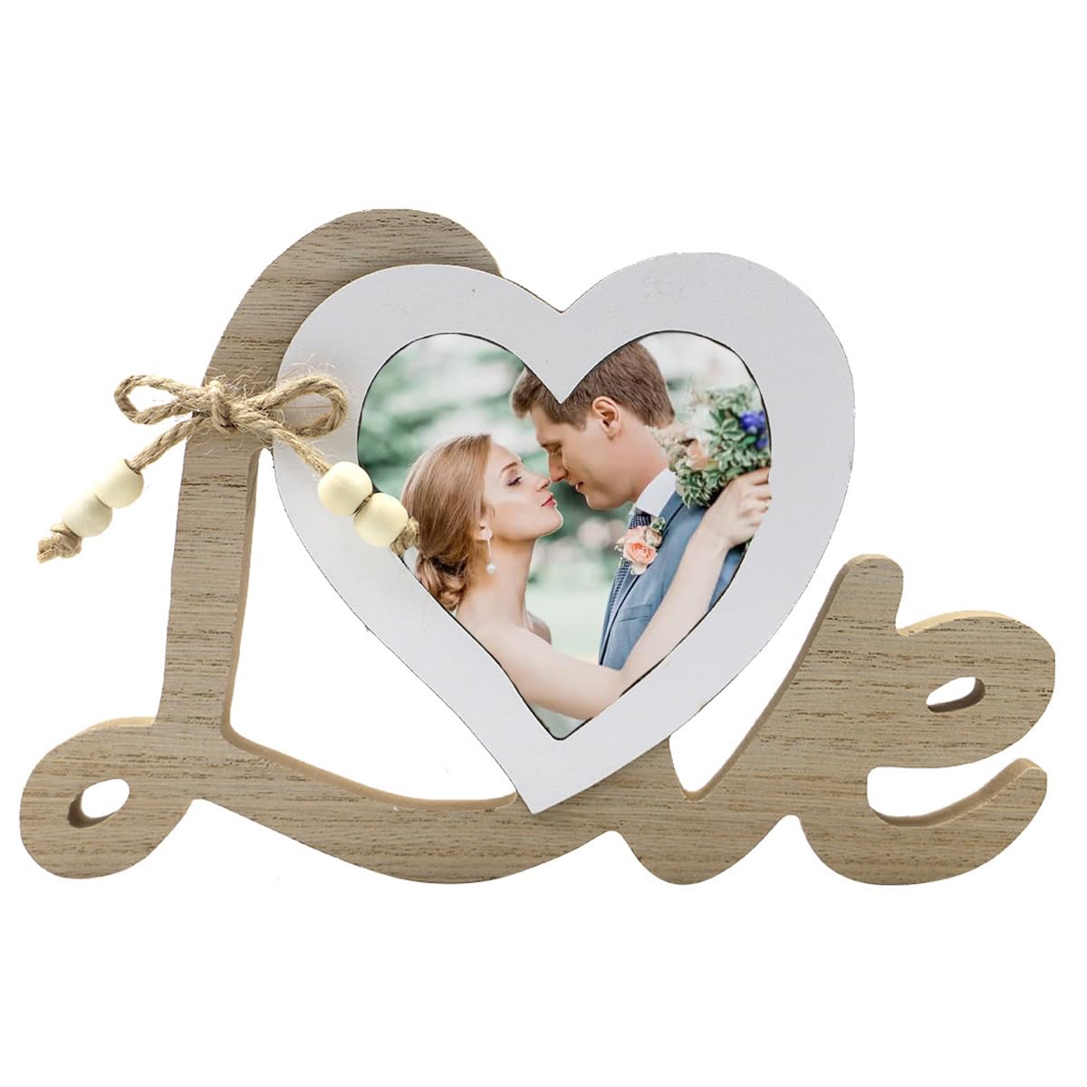 KAKOLOPT Wedding Decorations Heart Photo Frame, Love Heart-shaped wooden Picture Frame Wedding Gifts for Couple Bride and Groom Tabletop Picture Display Valentine Photo Frame