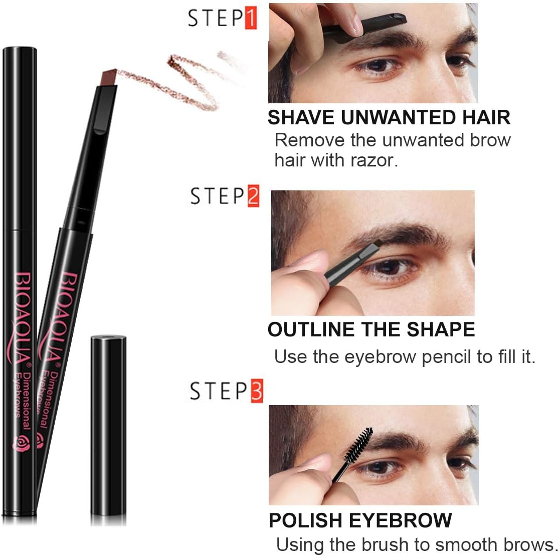 SENXILLER Eyebrow Kit Razor Pencil Brush Stencil Scissors Tweezers Grooming Kit with Mirror for Men and Women (Dark Brown Eyebrow Pencil): Home Improvement