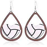 Chanaiqw Wooden Sports Ball Earrings Heart Drop Dangle Baseball Basketball Volleyball Football Earrings Sports Fans Players Jewelry Valentine Day for Women