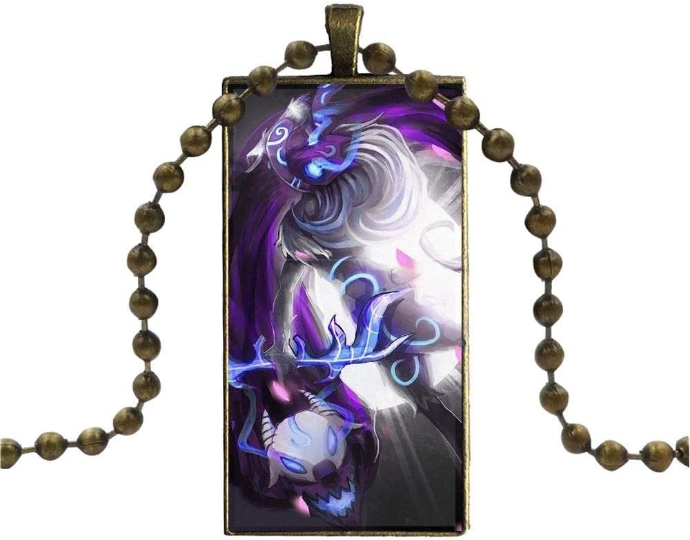 AEmber - Glaze Kindred Poppy LOL Games Art Women Wedding Glass Pendant Necklace Handmade Half Pendant Rectangle Necklace