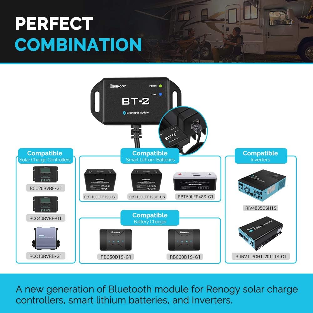 Renogy BT-2 Bluetooth Module RJ45 Communication Port Wirelessly Monitor and Adjust Compatible Solar Charge Controllers, RS485 : Garden & Outdoor