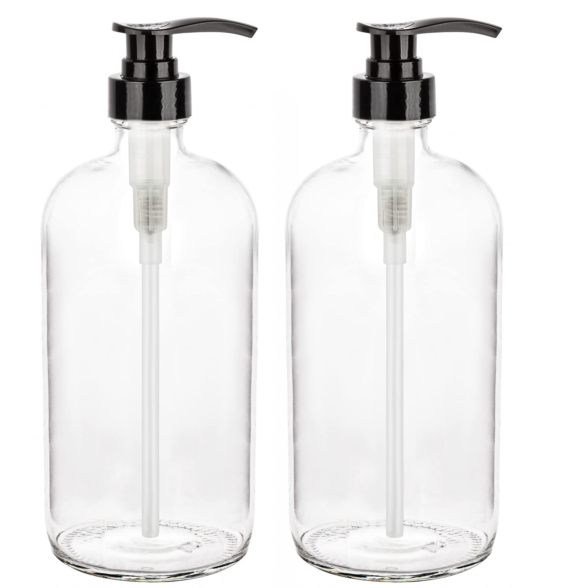 Photo 1 of **ONLY ONE**kitchentoolz 32-Ounce Pump Bottles, Large Clear Glass Boston Round Bottles w/Black Pumps. Great for Lotions, Laundry Soap Detergent, Oils, Sauces - Food Safe and Medical Grade (Pack of 2)