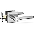 Berlin Modisch Entry Lever Door Handle Lock and Key Slim Square Locking Lever Set [for Front Door or Office] Reversible for Right & Left Sided Doors Heavy Duty – Satin Nickel Finish
