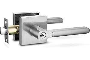 Berlin Modisch Entry Lever Door Handle Lock and Key Slim Square Locking Lever Set [for Front Door or Office] Reversible for Right & Left Sided Doors Heavy Duty – Satin Nickel Finish