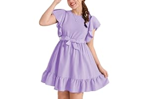 RETSUGO Girl Spring Summer Dresses Butterfly Sleeve Cotton A Line Ruffles School Dress for 6-14 Years Kids