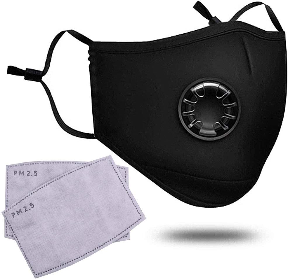 Dust Mask，Adjustable PM2.5 Air Filter Anti Air Pollution Smoke Mask，Fashion Washable Windproof Cotton Face Mask (Black) with 2Pcs Replacement Filters