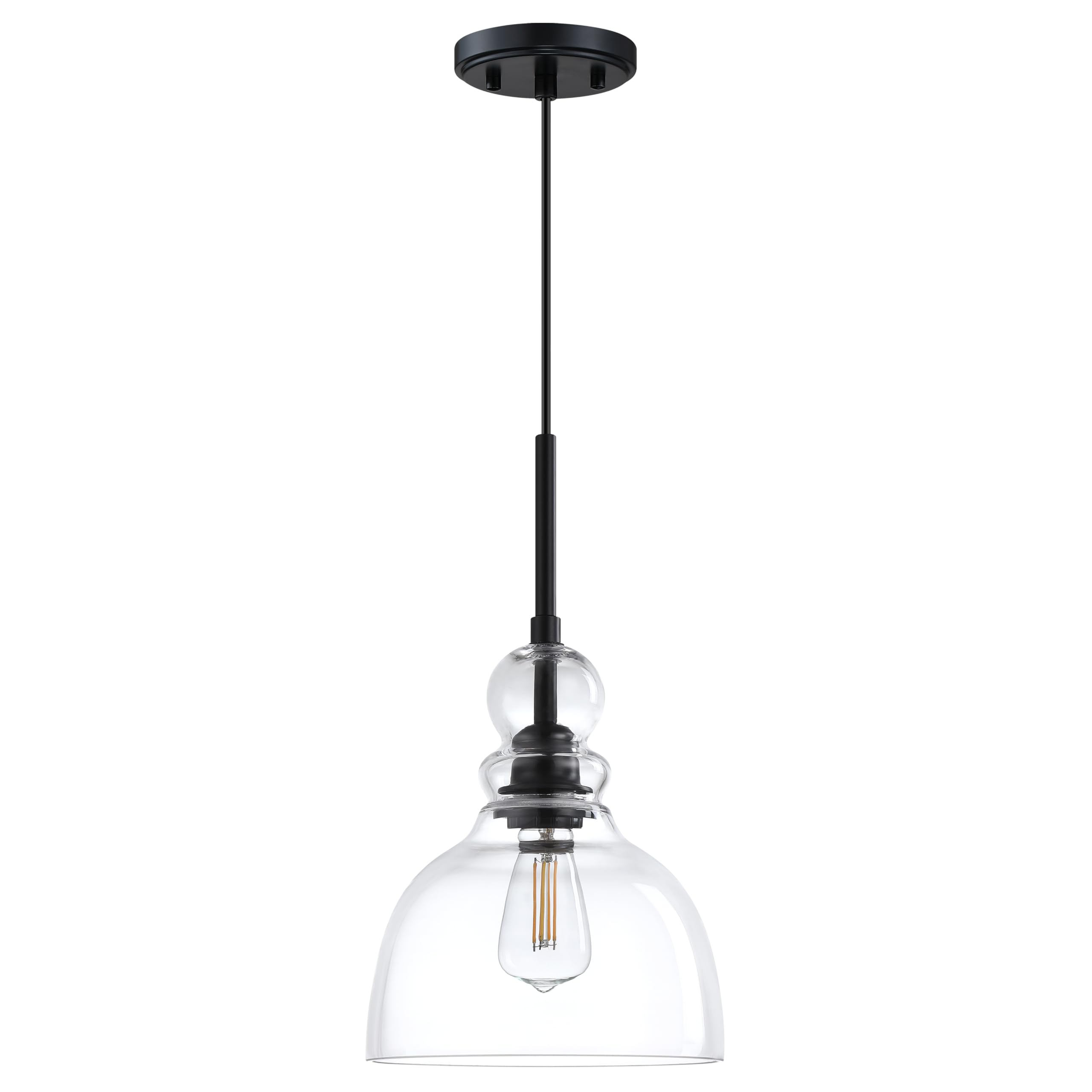 Photo 1 of 1 Light Hanging Kitchen Island Pendant Light 7.3" Clear Glass Indoor Pendant Ceiling Light Fixtures,Black Finish Modern Farmhouse Dinning Over Sink
