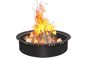 AnBaiMei 36 Inch Smokeless Fire Pit Ring Insert Outdoor, Heavy Duty Metal Steel DIY Firepit Rim Liner Round Campfire Rings for Outside Wood Burning Above or In-Ground, Black