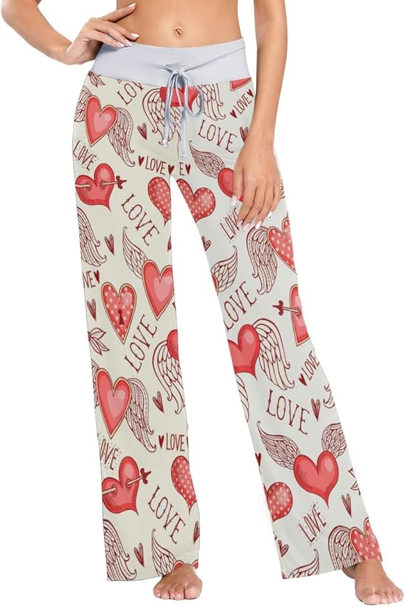 NTMCXFW Women's Pajama Pants,Vintage Valentines Red Heart Drawstring