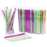100Packs Plastic Straws Disposable Individually Wrapped 0.43in Big Width Bendable Flexible Drinking Straws for Thicker Beverage or Spureed soups or Smoothies or Think milkshakes (large diameter hole)