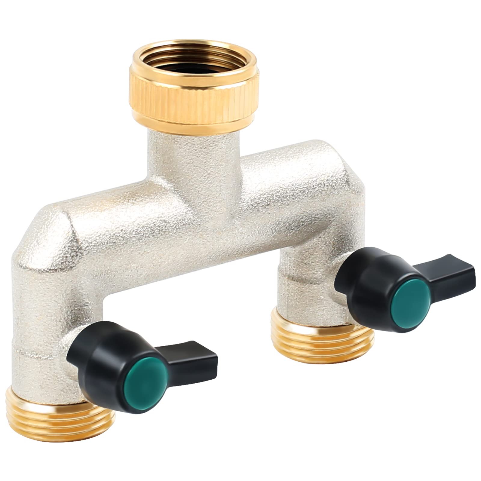 HOIIME 2 Way Brass Tap Splitter with On/Off Valves, Hose Connect Splitter with 2 Individual Valves for Home Garden Outdoor Kitchen（3/4" Tap）