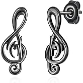 Music Note Earrings 925 Sterling Silver Black Music Earrings Music Gifts Jewelry for Women Men