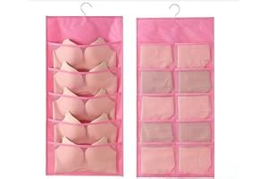 15-Pockets Closet Hanging Organizer with Mesh Pockets, Dual Sided Wall Shelf Wardrobe Storage Bags, with Rotating Metal Hange