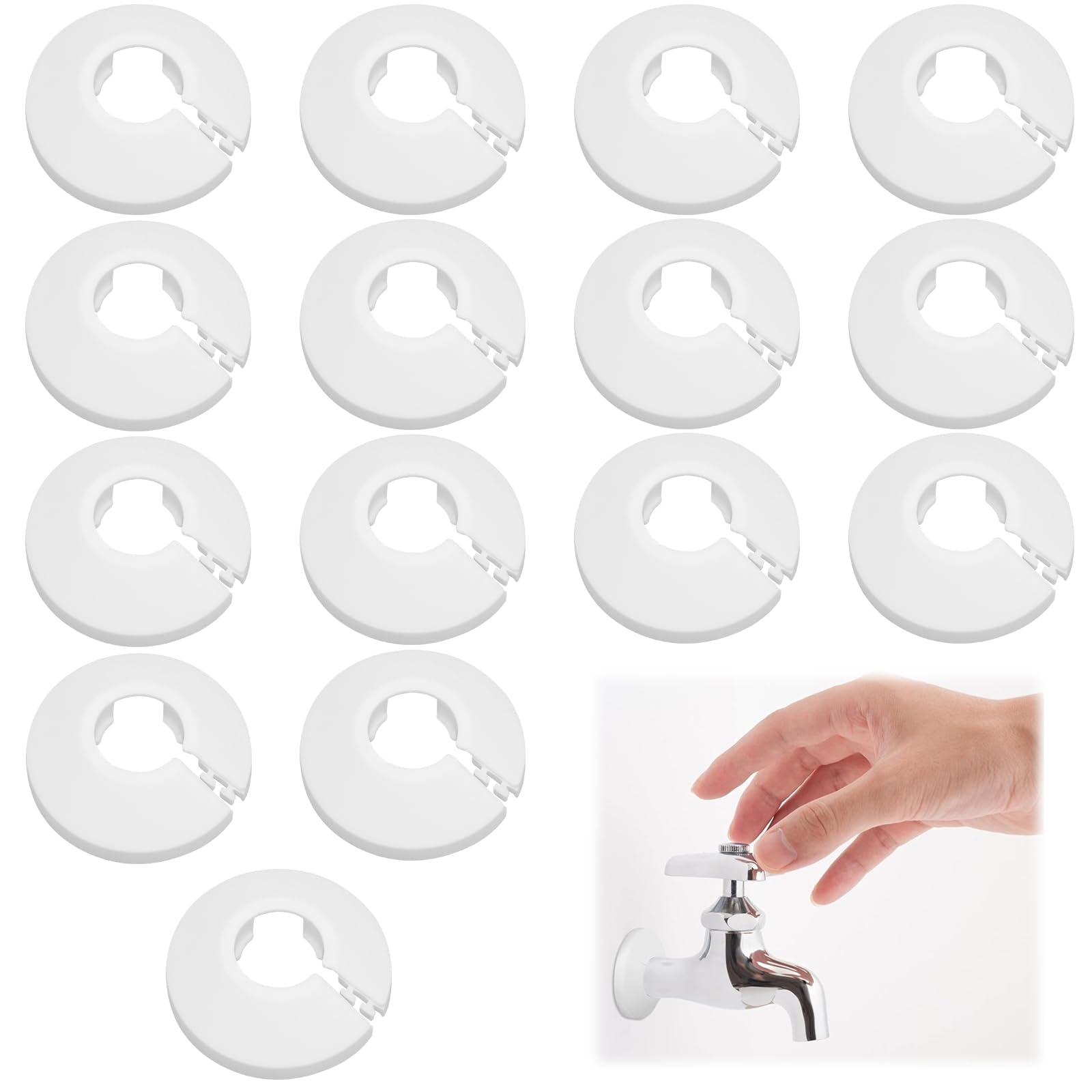 15 PCS Plastic Radiator Pipe Covers White Pipe Collars, Pipe Decoration Cover, White Radiator Pipe Collars, Water Pipe Covers Fit for 15 mm Diameter Pipe
